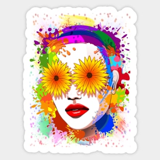 Girl Summer Flowers Eyes Sticker